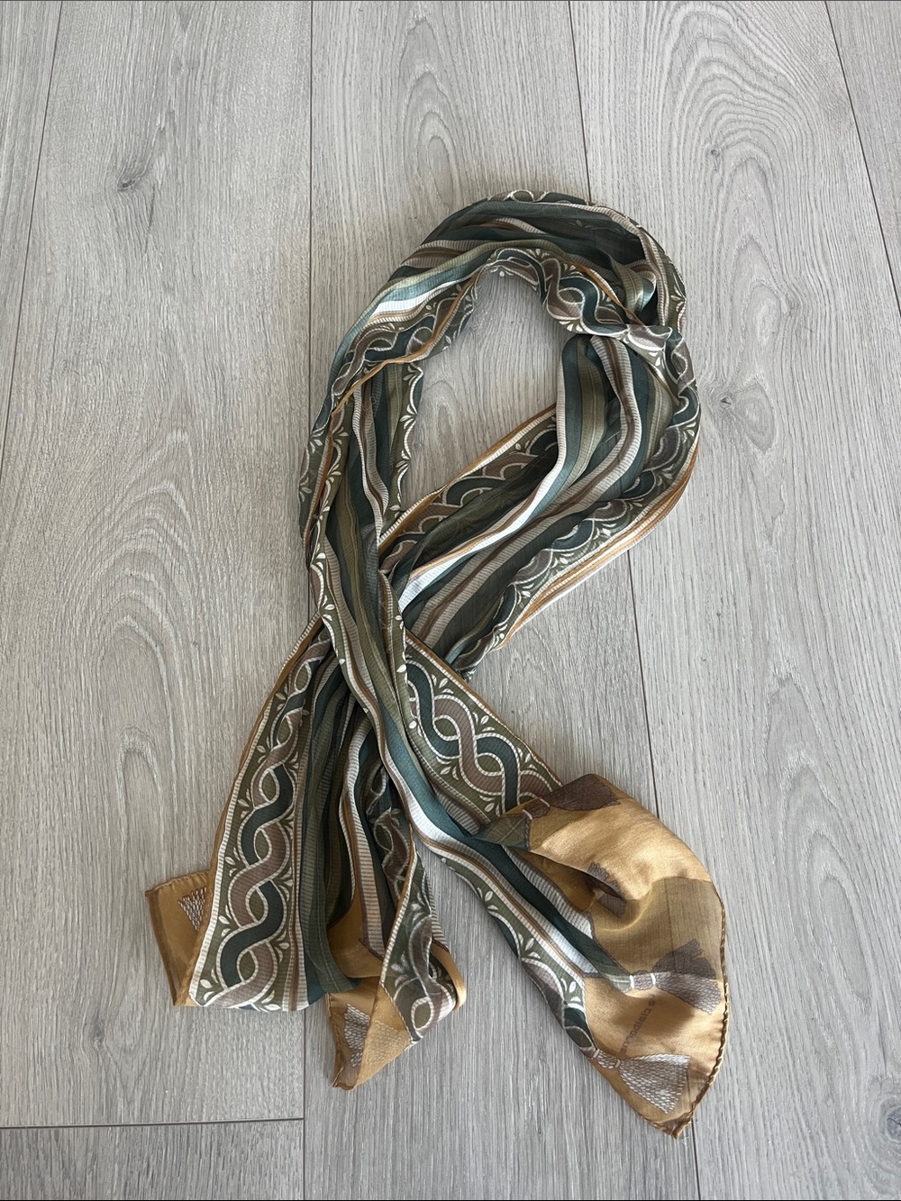 Anthropologie Striped Scarf in Olive, Gold, Cream, Brown